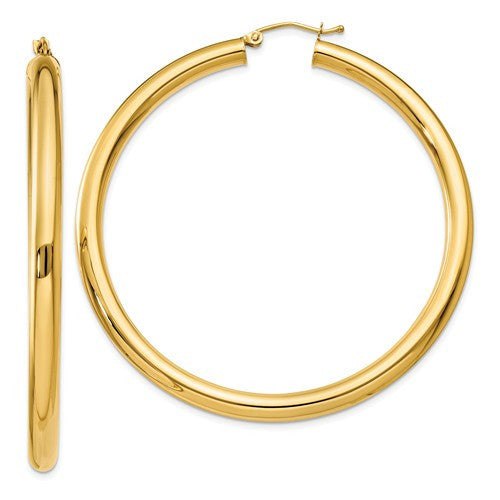 14k yellow gold large lightweight classic round hoop earrings 54mmx4mm