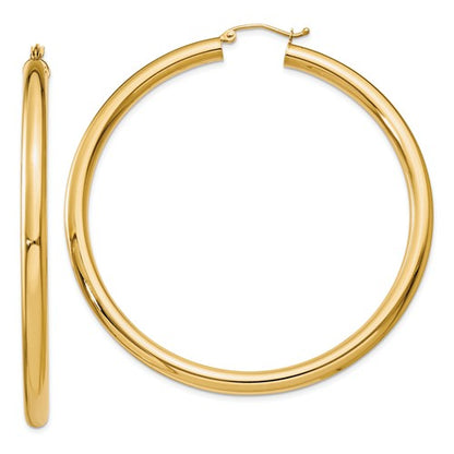14k yellow gold classic round large hoop earrings 60mm x 4mm