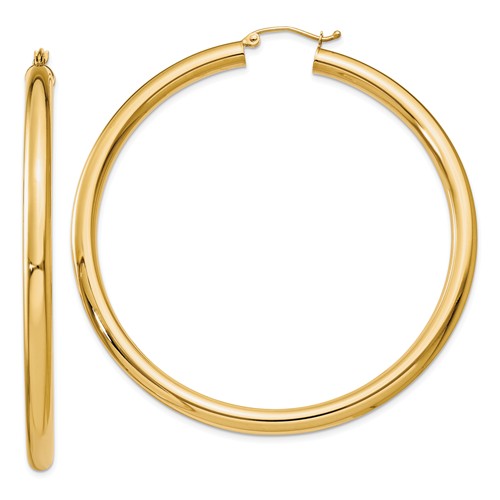 14k yellow gold classic round large hoop earrings 60mm x 4mm