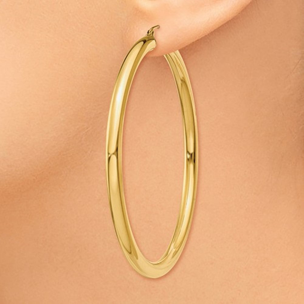 14k Yellow Gold Large Lightweight Classic Round Hoop Earrings 60mmx4mm