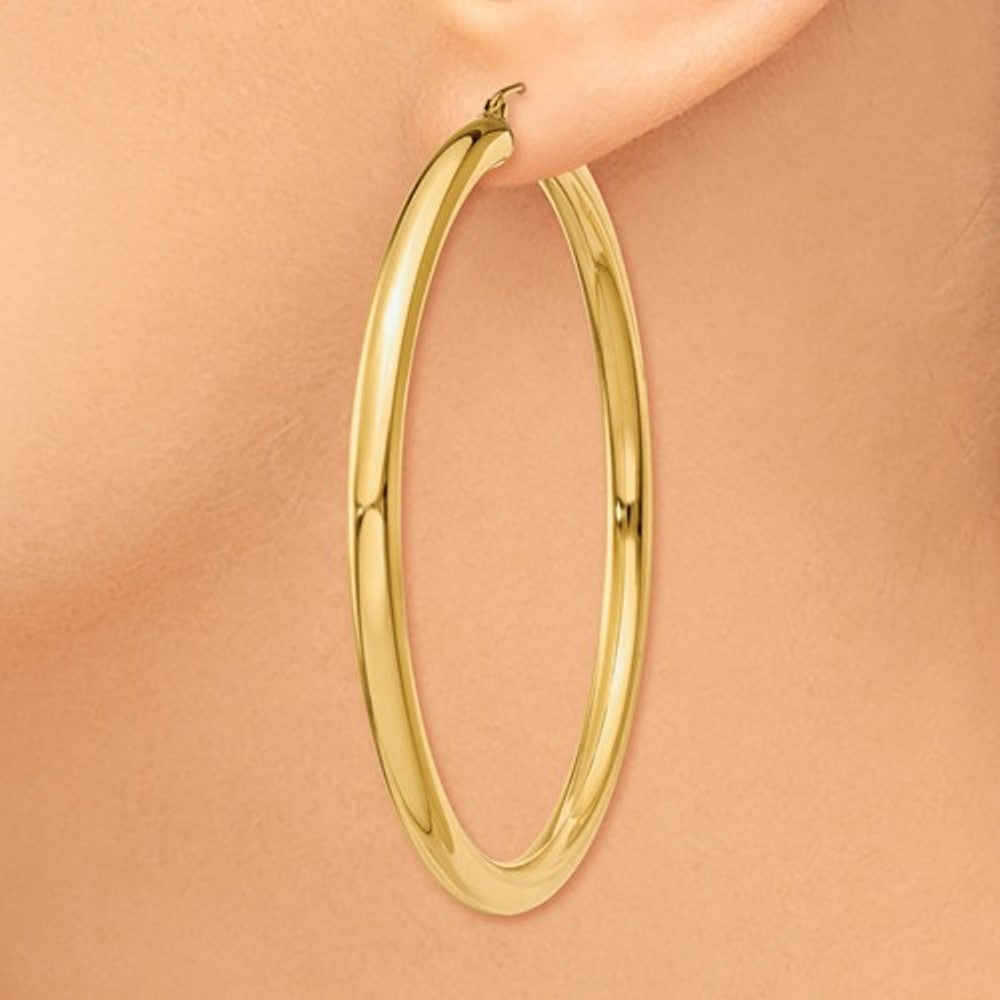 14k yellow gold large lightweight classic round hoop earrings 60mmx4mm