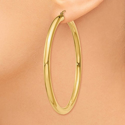14k yellow gold large lightweight classic round hoop earrings 60mmx4mm