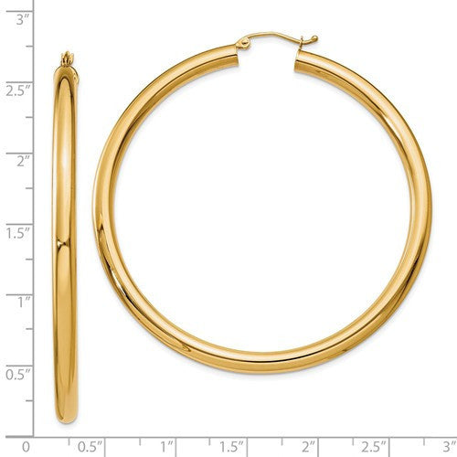 14k yellow gold large lightweight classic round hoop earrings 60mmx4mm