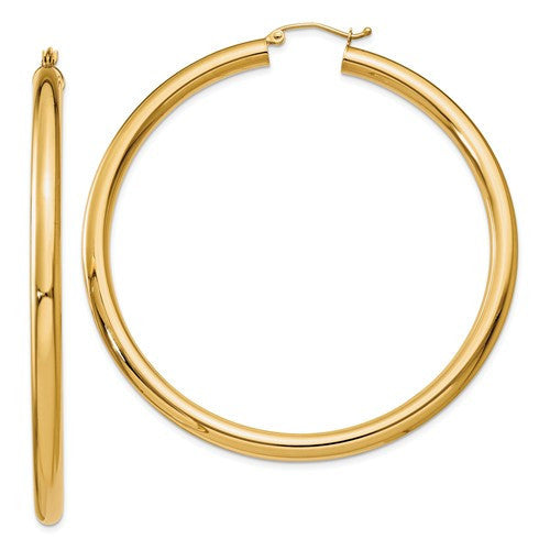 14k yellow gold large lightweight classic round hoop earrings 60mmx4mm
