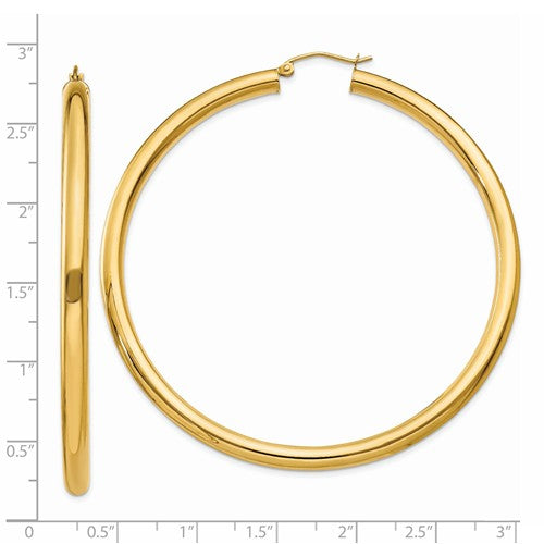 14k yellow gold classic round large hoop earrings 64mm x 4mm