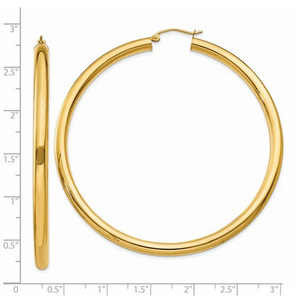 14k yellow gold classic round large hoop earrings 64mm x 4mm
