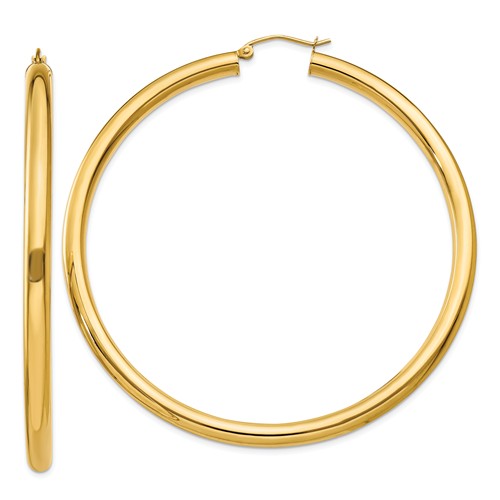 14k yellow gold classic round large hoop earrings 64mm x 4mm