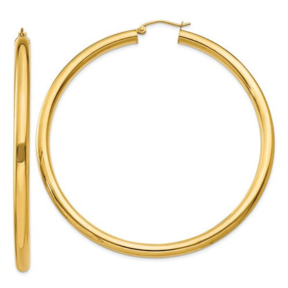 14k yellow gold classic round large hoop earrings 64mm x 4mm lightweight