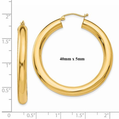14k yellow gold classic round hoop earrings 60mm 55mm 48mm 43mm 40mm 35mm 30mm x 5mm