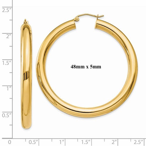 14k yellow gold classic round hoop earrings 60mm 55mm 48mm 43mm 40mm 35mm 30mm x 5mm