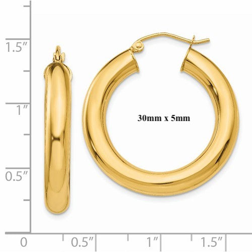 14k yellow gold classic round hoop earrings 60mm 55mm 48mm 43mm 40mm 35mm 30mm x 5mm