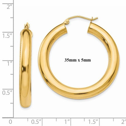 14k yellow gold classic round hoop earrings 60mm 55mm 48mm 43mm 40mm 35mm 30mm x 5mm