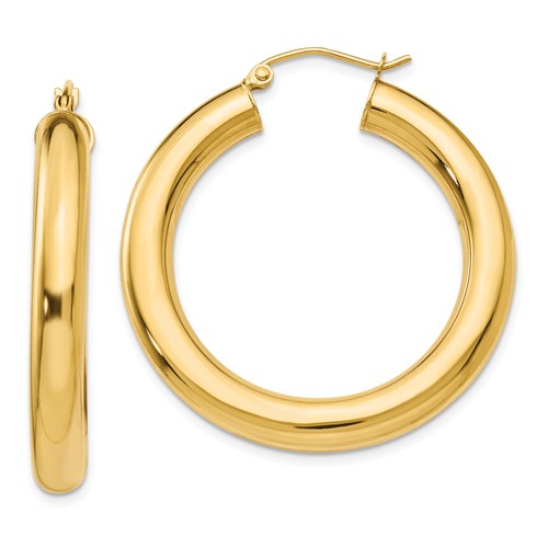 14k yellow gold classic round hoop earrings 60mm 55mm 48mm 43mm 40mm 35mm 30mm x 5mm