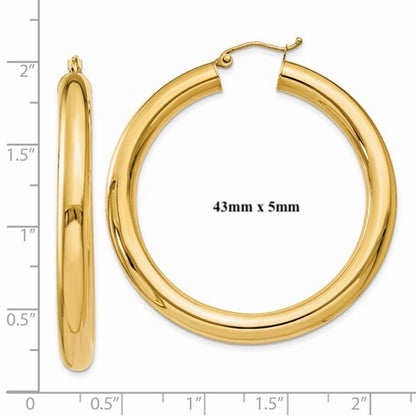 14k yellow gold classic round hoop earrings 60mm 55mm 48mm 43mm 40mm 35mm 30mm x 5mm