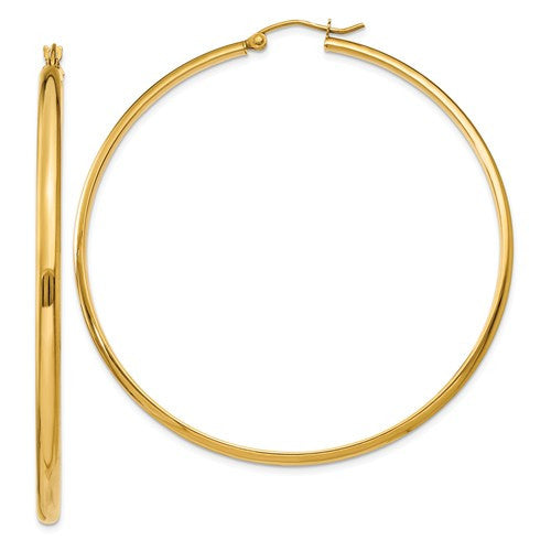 14k yellow gold large classic round hoop earrings 55mm x 2.75mm gz983