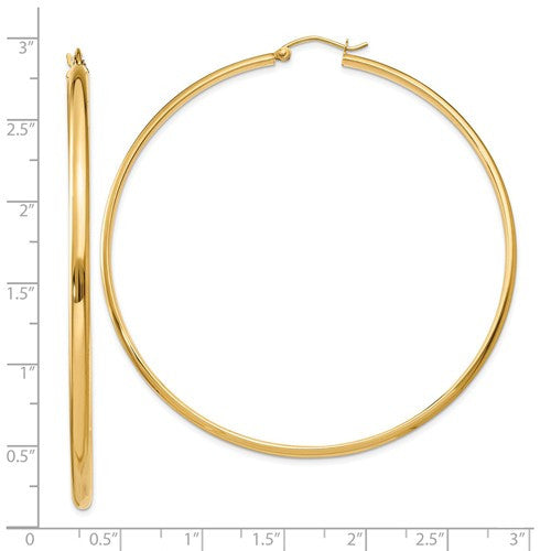14k yellow gold extra large classic round hoop earrings 60mm x 2.75mm