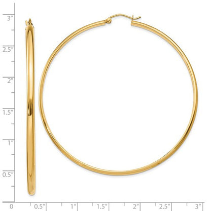 14k yellow gold extra large classic round hoop earrings 60mm x 2.75mm