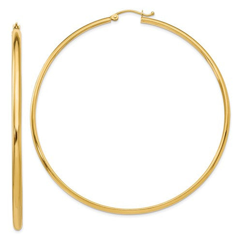14k yellow gold extra large classic round hoop earrings 60mm x 2.75mm