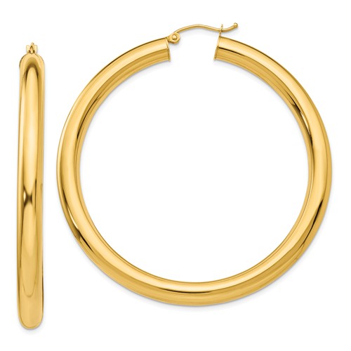 14k yellow gold classic round hoop earrings 60mm 55mm 48mm 43mm 40mm 35mm 30mm x 5mm