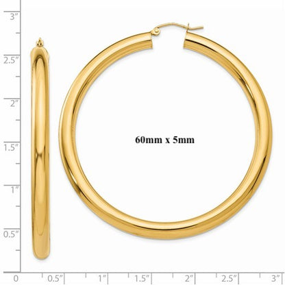 14k yellow gold classic round hoop earrings 60mm 55mm 48mm 43mm 40mm 35mm 30mm x 5mm