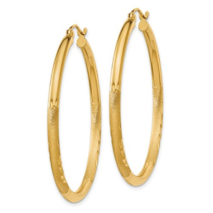 14k yellow gold satin diamond cut classic round hoop earrings 38mm x 2.5mm