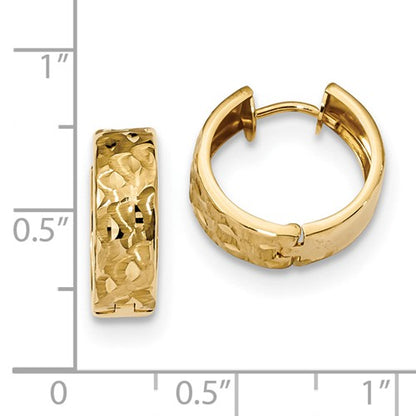 14k yellow gold waves pattern huggie hinged hoop earrings 14mm x 14mm x 5mm