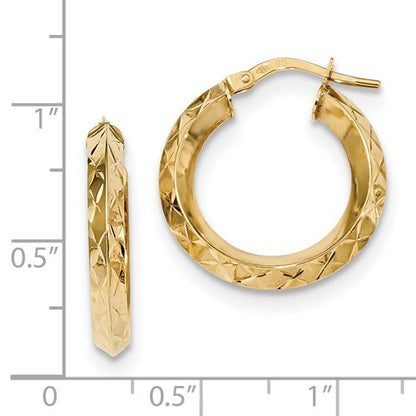 14k yellow gold classic diamond cut round hoop earrings