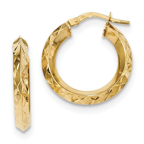 14k yellow gold classic diamond cut round hoop earrings