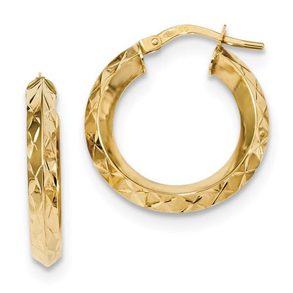 14k yellow gold classic diamond cut round hoop earrings