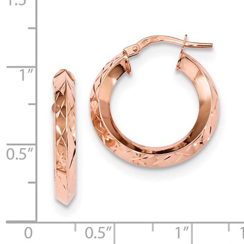14k rose gold classic diamond cut round hoop earrings