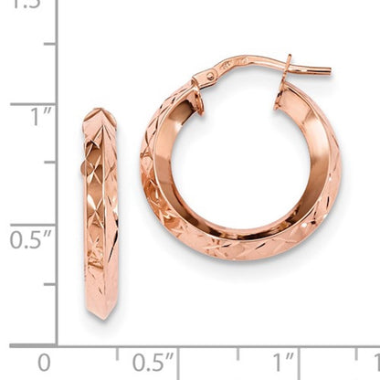 14k rose gold classic diamond cut round hoop earrings