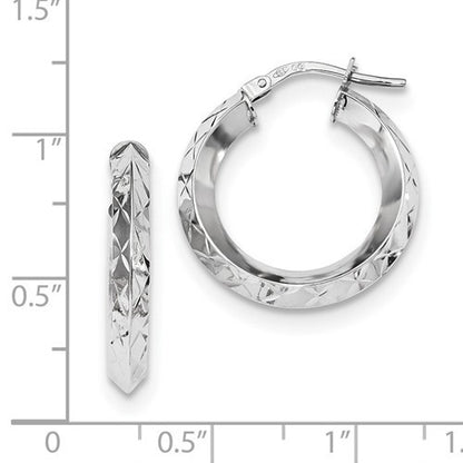 14k white gold classic diamond cut round hoop earrings