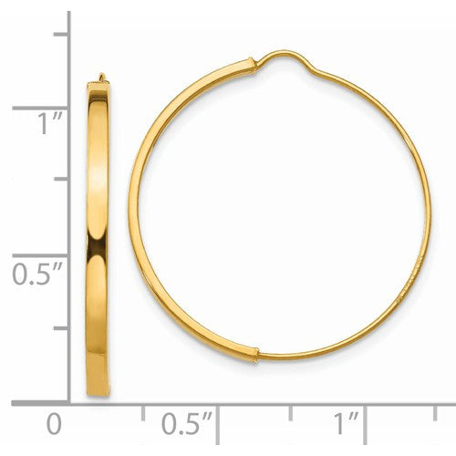 14k yellow gold modern minimalist wire hoop earrings 25mm x 1.75mm
