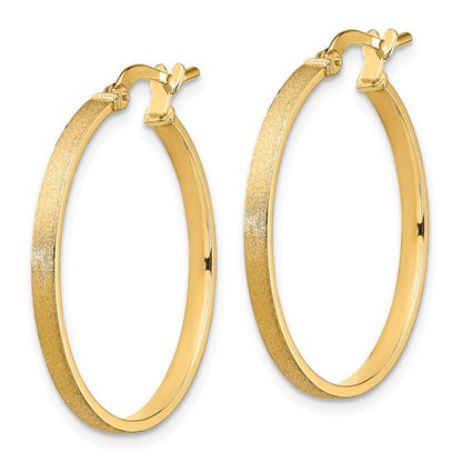 14k yellow gold brushed round square tube hoop earrings 24mm x 2mm