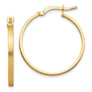 14k Yellow Gold Brushed Round Square Tube Hoop Earrings 24mm x 2mm
