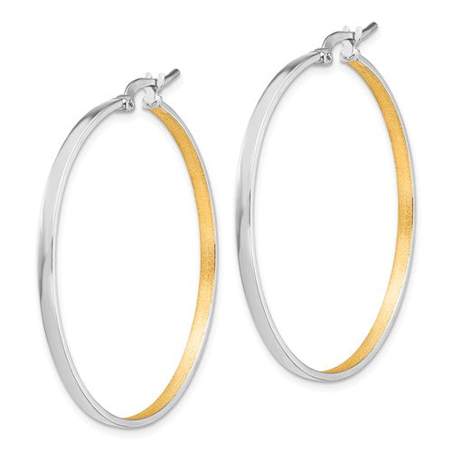 14k white gold and rhodium brushed square tube round hoop earrings