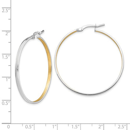 14k white gold and rhodium brushed square tube round hoop earrings