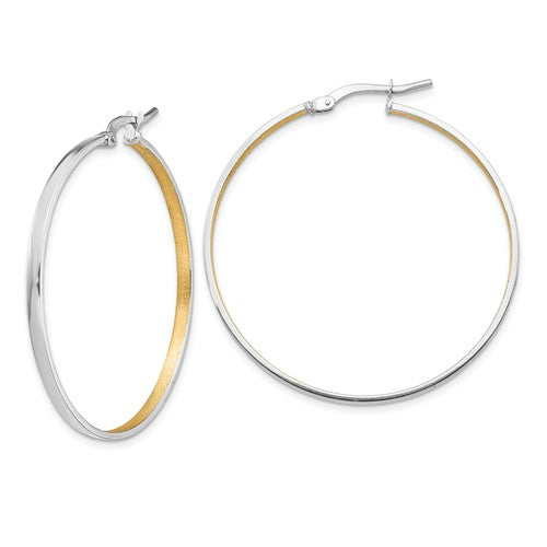 14k white gold and rhodium brushed square tube round hoop earrings