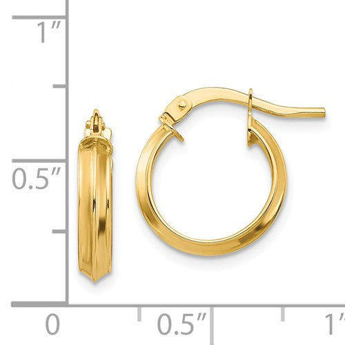 14k yellow gold round knife edge hoop earrings 13mm x 3mm