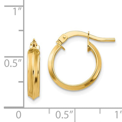 14k yellow gold round knife edge hoop earrings 13mm x 3mm