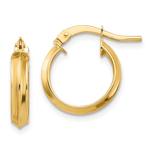 14k yellow gold round knife edge hoop earrings 13mm x 3mm