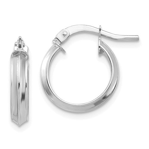 14k white gold round knife edge hoop earrings 13mm x 3mm