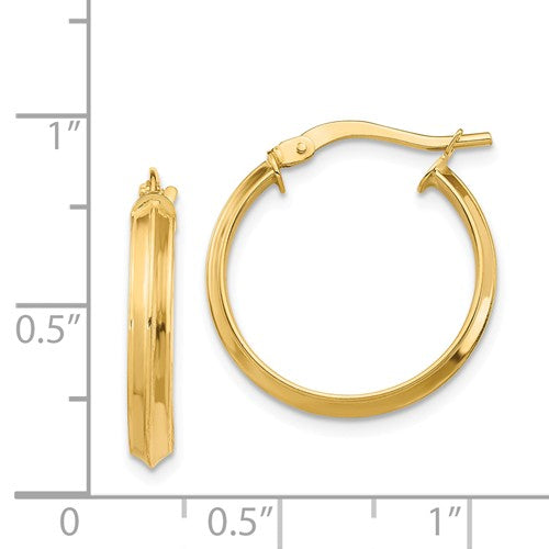 14k Yellow Gold Round Knife Edge Hoop Earrings 19mm x 3mm