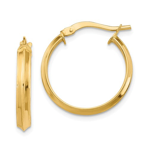 14k yellow gold round knife edge hoop earrings 19mm x 3mm