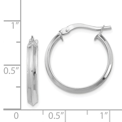 14k white gold round knife edge hoop earrings 19mm x 3mm