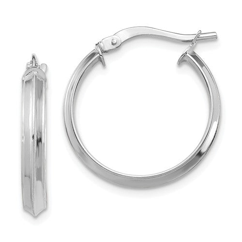 14k white gold round knife edge hoop earrings 19mm x 3mm