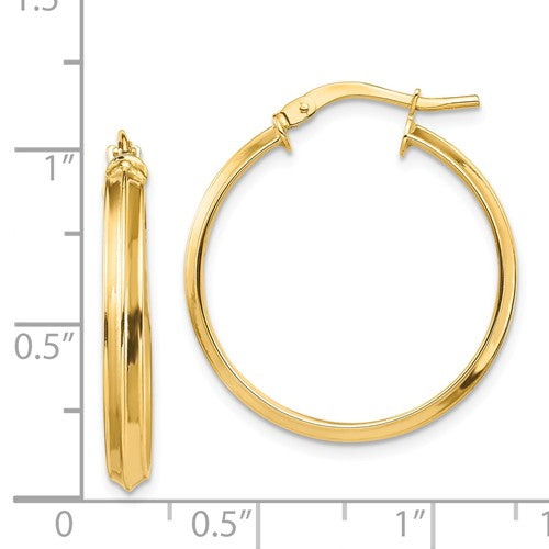 14k yellow gold round knife edge hoop earrings 24mm x 3mm