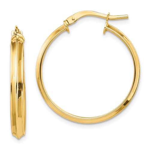 14k yellow gold round knife edge hoop earrings 24mm x 3mm