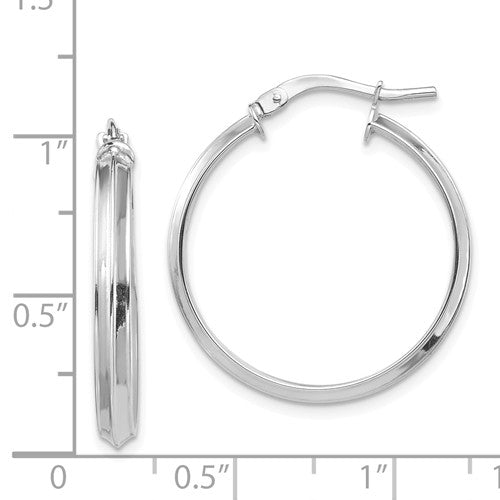 14k white gold round knife edge hoop earrings 24mm x 3mm