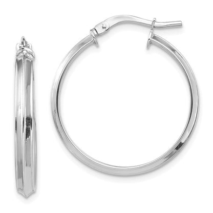 14k white gold round knife edge hoop earrings 24mm x 3mm